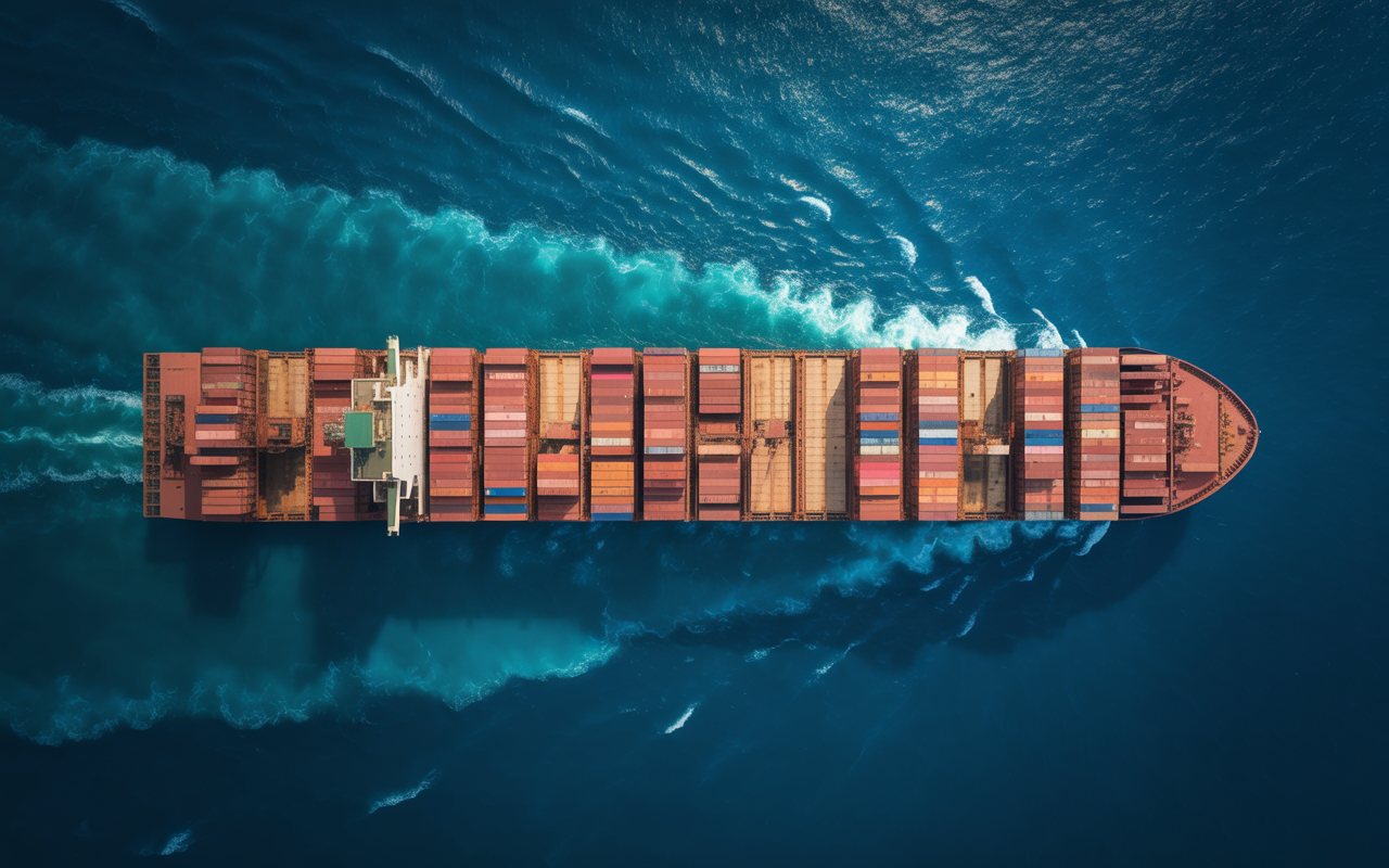 Container-Frachtschiff aus der Luft